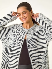 Roman Abstract Animal Print Fluffy Cardigan - Imagen 1 de 5