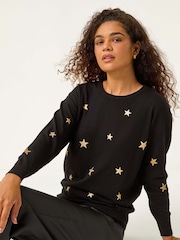 Roman Black Star Embroidered Knit Jumper - Image 1 of 5
