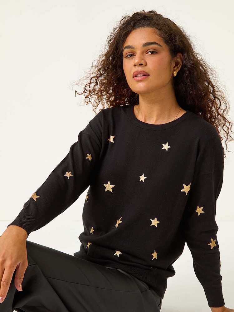 Roman Black Star Embroidered Knit Jumper - Image 1 of 5