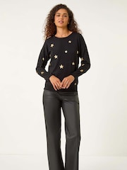Roman Black Star Embroidered Knit Jumper - Image 4 of 5