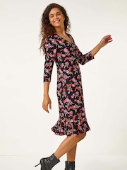 Roman Pink Floral Frill Hem Dress - Image 1 of 6