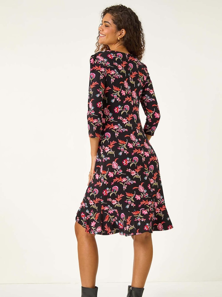 Roman Pink Floral Frill Hem Dress - Image 3 of 6