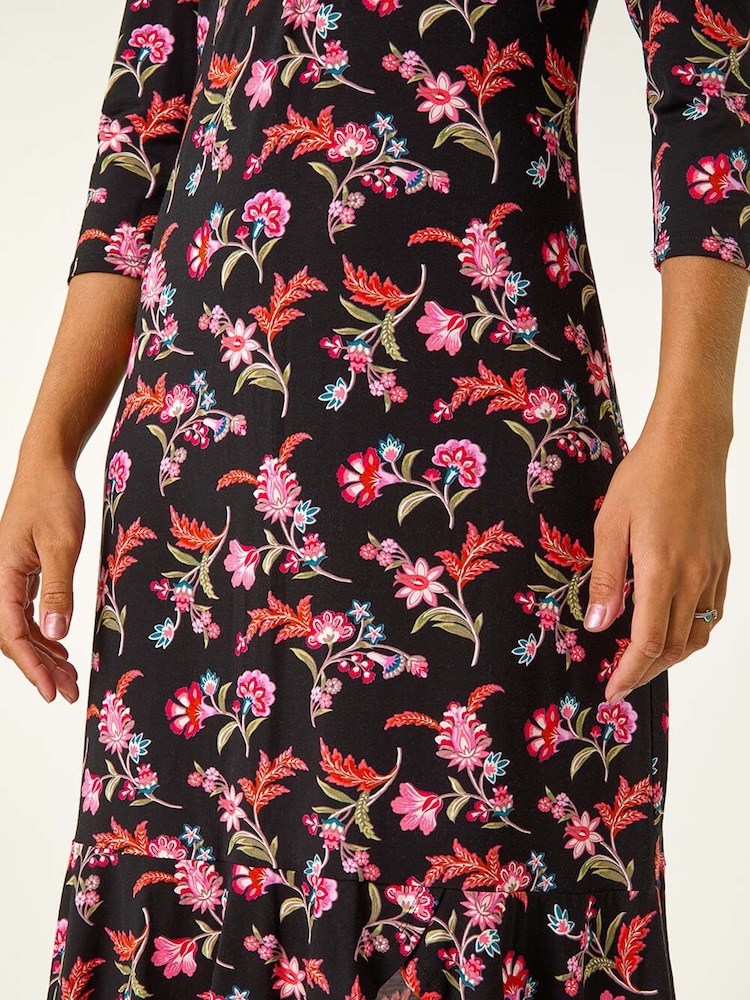 Roman Pink Floral Frill Hem Dress - Image 6 of 6