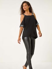 Roman Metallic Shimmer Cold Shoulder Stretch Jersey Top - Image 1 of 5