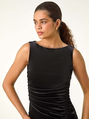 Roman Black Velvet Floral Print Ruched Midi Dress - Image 5 of 6