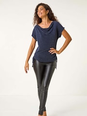Metalizado - Roman Glitter Cowl Neck Top - Imagen 3 de 6