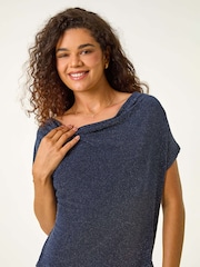 Metalizado - Roman Glitter Cowl Neck Top - Imagen 5 de 6
