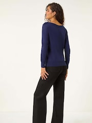 Roman Blue Embellished Boat Neck Jumper - Image 3 of 5