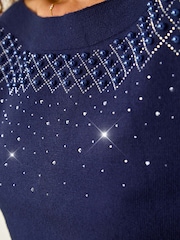 Roman Blue Embellished Boat Neck Jumper - Image 5 of 5