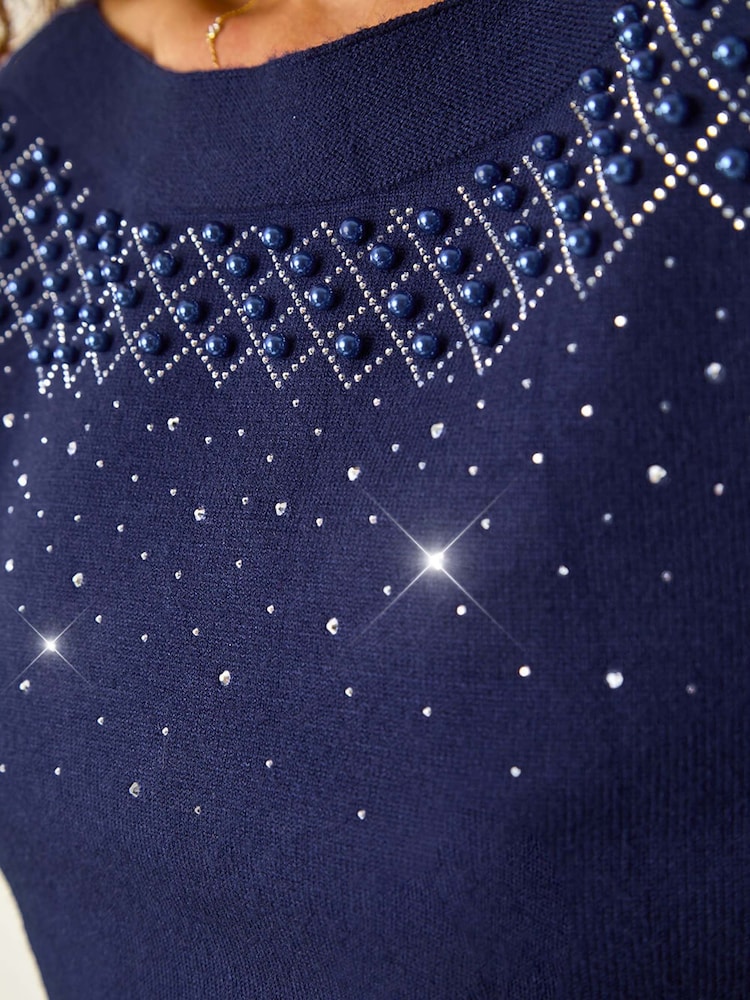 Roman Blue Embellished Boat Neck Jumper - Image 5 of 5