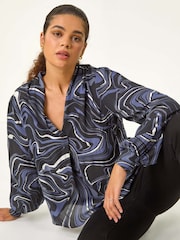 Roman Grey Marble Foil V-Neck Top - Image 1 of 5