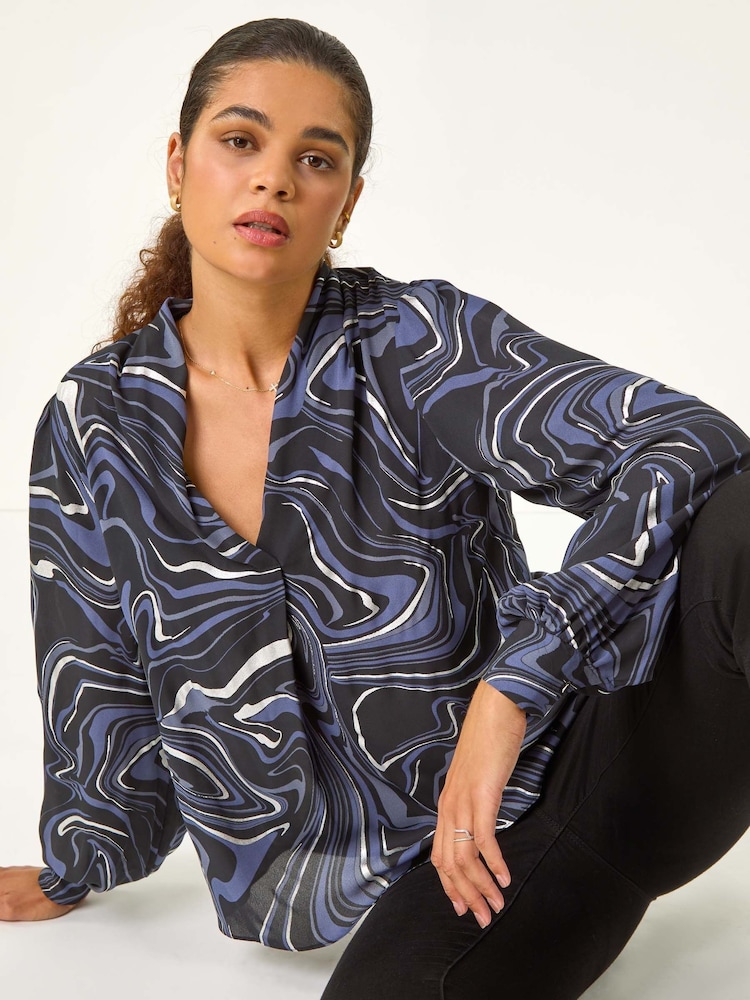 Roman Grey Marble Foil V-Neck Top - Image 1 of 5