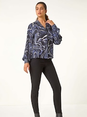 Roman Grey Marble Foil V-Neck Top - Image 2 of 5
