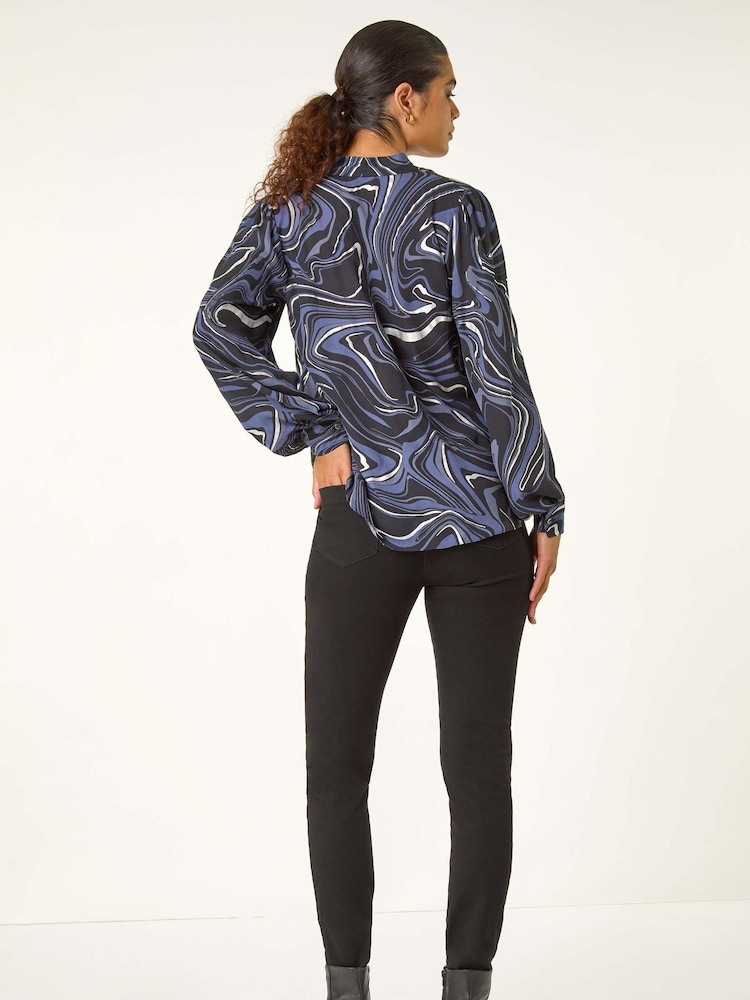 Roman Grey Marble Foil V-Neck Top - Image 3 of 5