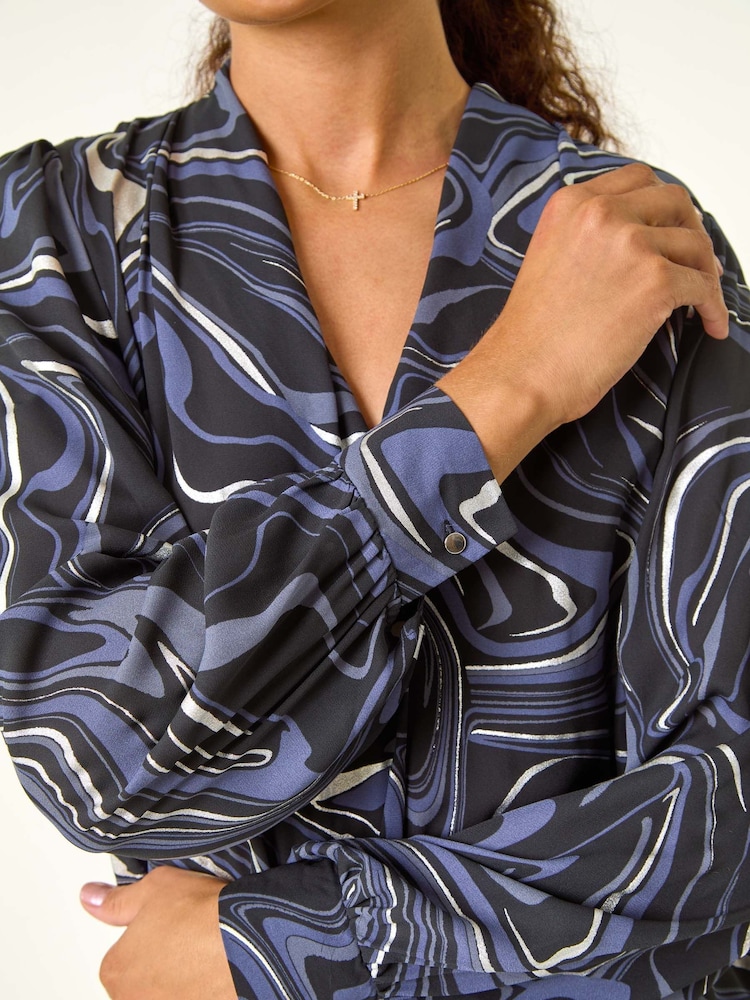 Roman Grey Marble Foil V-Neck Top - Image 5 of 5