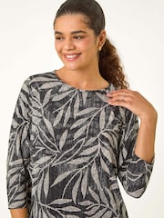 Roman Natural Leaf Print Plisse Top - Image 1 of 5