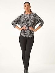Roman Natural Leaf Print Plisse Top - Image 2 of 5