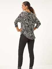Roman Natural Leaf Print Plisse Top - Image 3 of 5