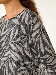 Roman Natural Leaf Print Plisse Top - Image 5 of 5