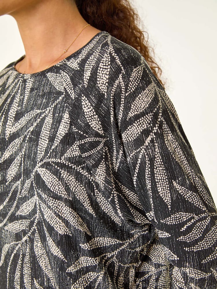 Roman Natural Leaf Print Plisse Top - Image 5 of 5