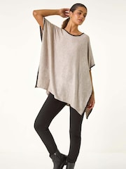 Roman Brown Blanket Stitch Knit Poncho - Image 1 of 6