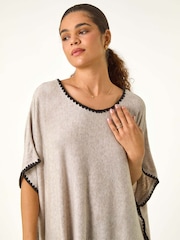 Roman Brown Blanket Stitch Knit Poncho - Image 5 of 6