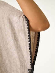 Roman Brown Blanket Stitch Knit Poncho - Image 6 of 6