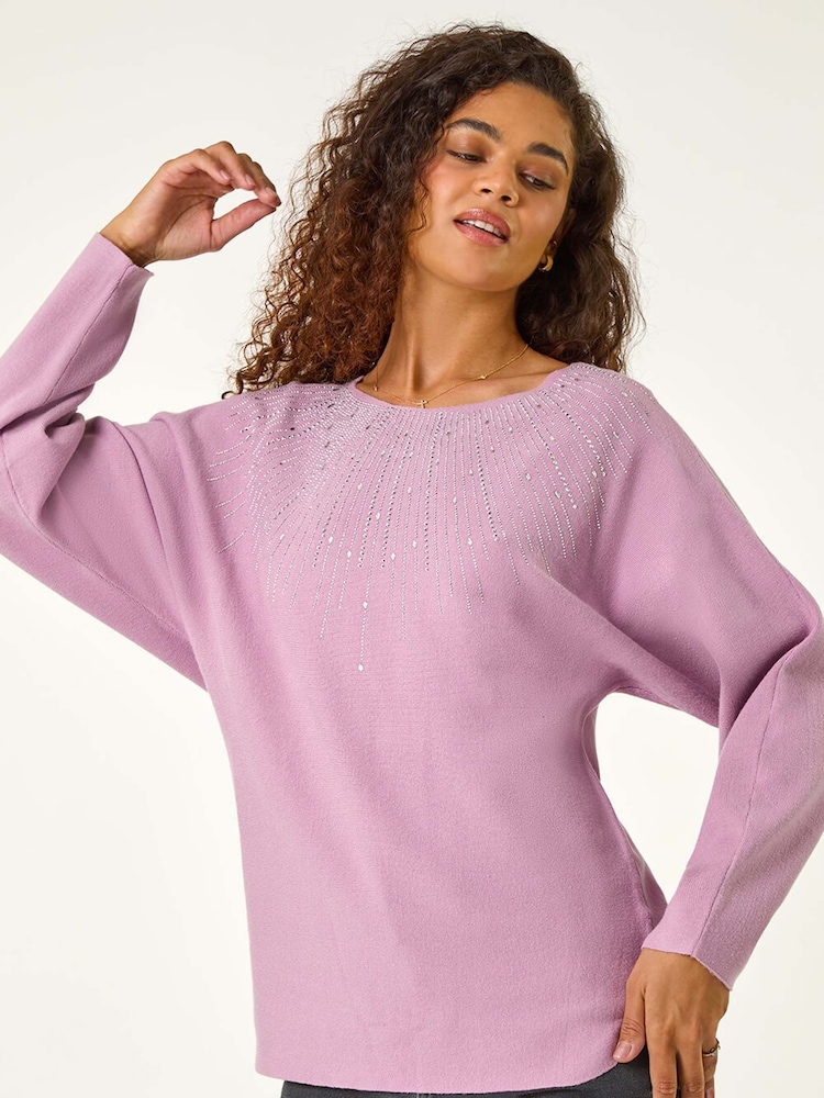 Roman Purple Rhinestone Detail Knit Jumper - Image 2 of 5 Roman Purple Rhinestone Detail Knit Jumper - Image 2 of 5