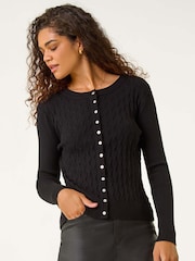 Roman Black Button Front Short Knit Cardigan - Image 1 of 5