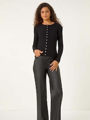 Roman Black Button Front Short Knit Cardigan - Image 2 of 5