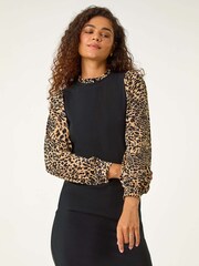Roman Brown Animal Contrast Knitted Dress - Image 4 of 5