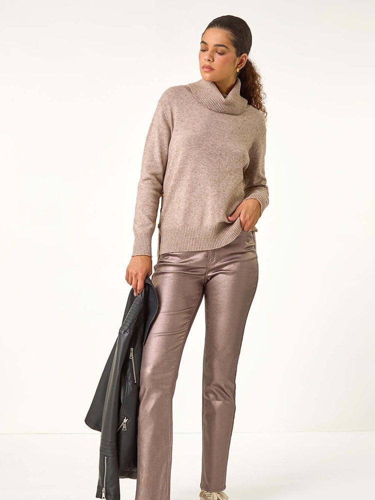 Roman Metallic Cream Finish Mom Style Jeans - Image 3 of 6