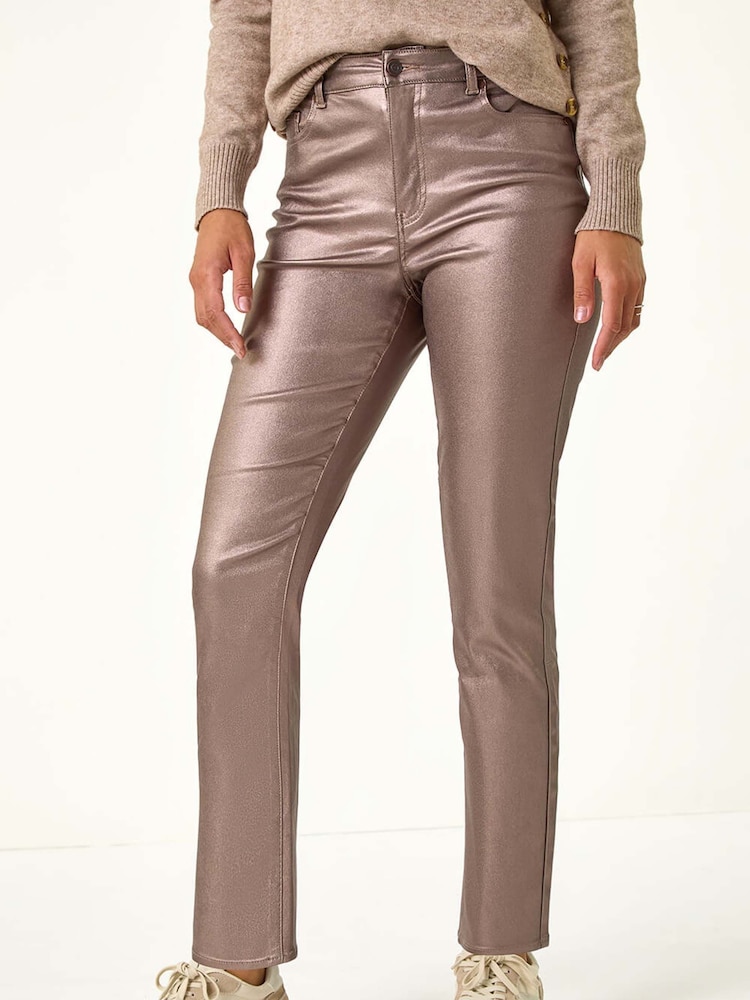 Roman Metallic Cream Finish Mom Style Jeans - Image 5 of 6