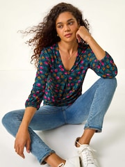 Roman Blue Floral Front Pleat Top - Image 1 of 6