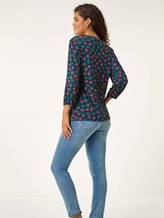 Roman Blue Floral Front Pleat Top - Image 4 of 6