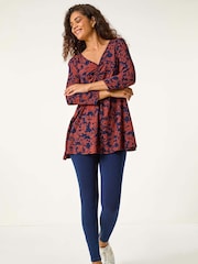 Roman Brown Printed Ruched Front Hanky Top - Image 3 of 6