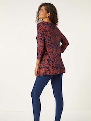 Roman Brown Printed Ruched Front Hanky Top - Image 4 of 6