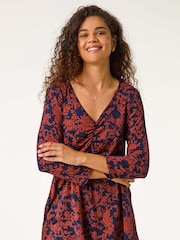 Roman Brown Printed Ruched Front Hanky Top - Image 5 of 6