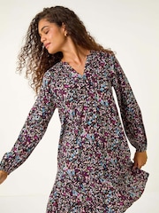 Roman Animal Abstract Print Pintuck Dress - Imagen 1 de 5