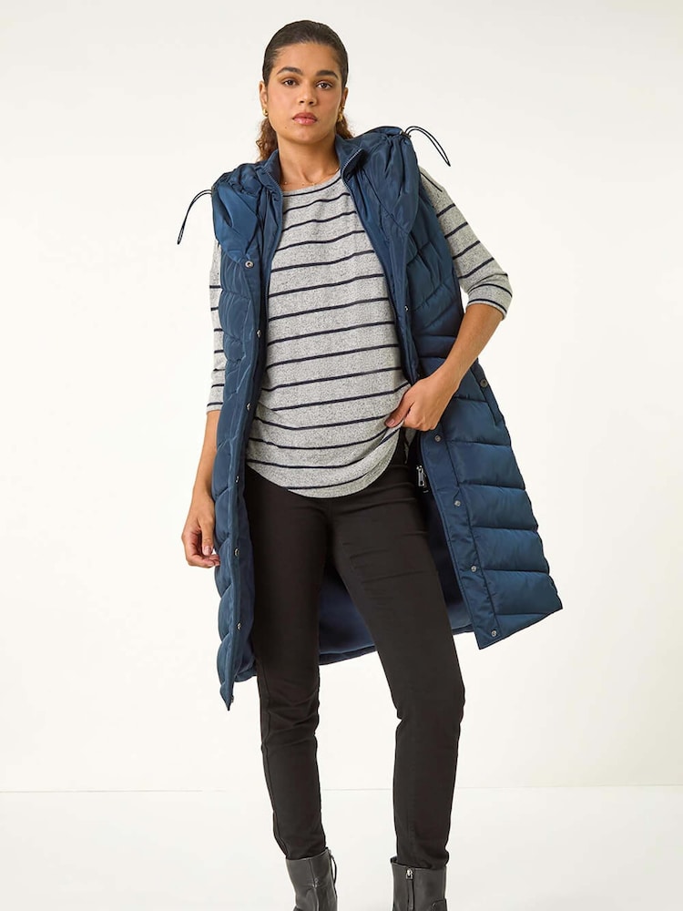 Roman Blue Chevron Quilted Hooded Gilet - Image 1 of 7
