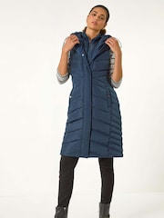 Roman Blue Chevron Quilted Hooded Gilet - Image 5 of 7