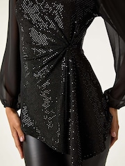 Roman Black Ruched Waist Sparkle Tunic Top - Image 5 of 5