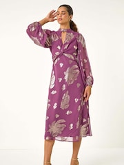 Roman Purple Halterneck Jacquard Bodycon Maxi Dress - Image 3 of 5