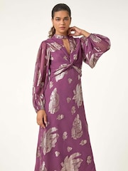 Roman Purple Halterneck Jacquard Bodycon Maxi Dress - Image 4 of 5