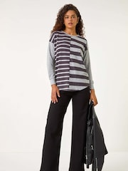 Roman Grey Contrast Stripe Ribbed Snit Top - Image 3 of 6