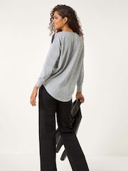 Roman Grey Contrast Stripe Ribbed Snit Top - Image 4 of 6
