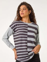 Roman Grey Contrast Stripe Ribbed Snit Top - Image 5 of 6