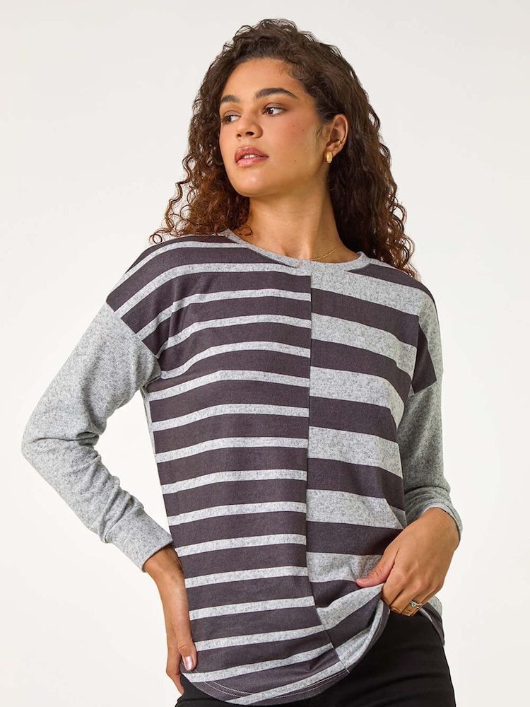 Roman Grey Contrast Stripe Ribbed Snit Top - Image 5 of 6