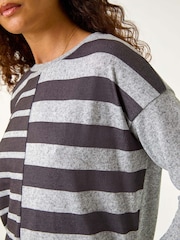 Roman Grey Contrast Stripe Ribbed Snit Top - Image 6 of 6