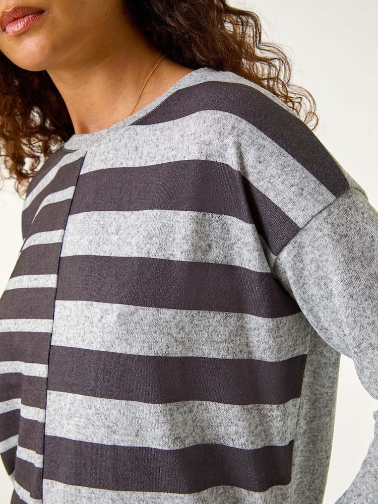 Roman Grey Contrast Stripe Ribbed Snit Top - Image 6 of 6